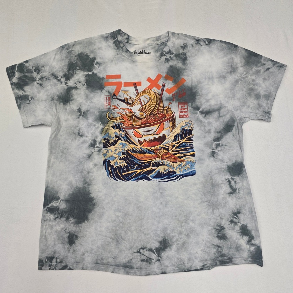 Threadless The Great Ramen Ilustrata Tie Dye Graphic T-Shirt Mens Large Grey